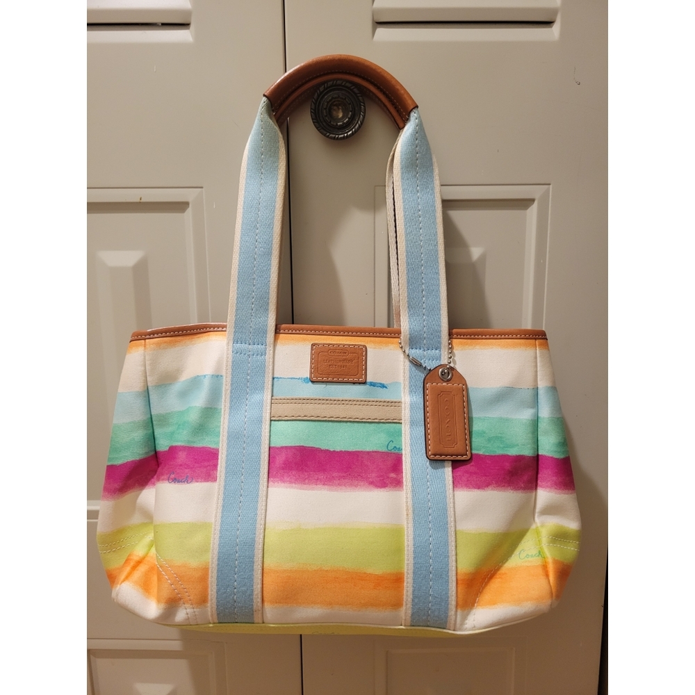 Vintage Coach Hamptons Striped Tote Bag